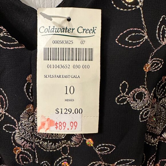 Coldwater Creek NWT 10 Black Metallic Embroidered Sequin Floral Fit Flare Dress - Picture 4 of 10